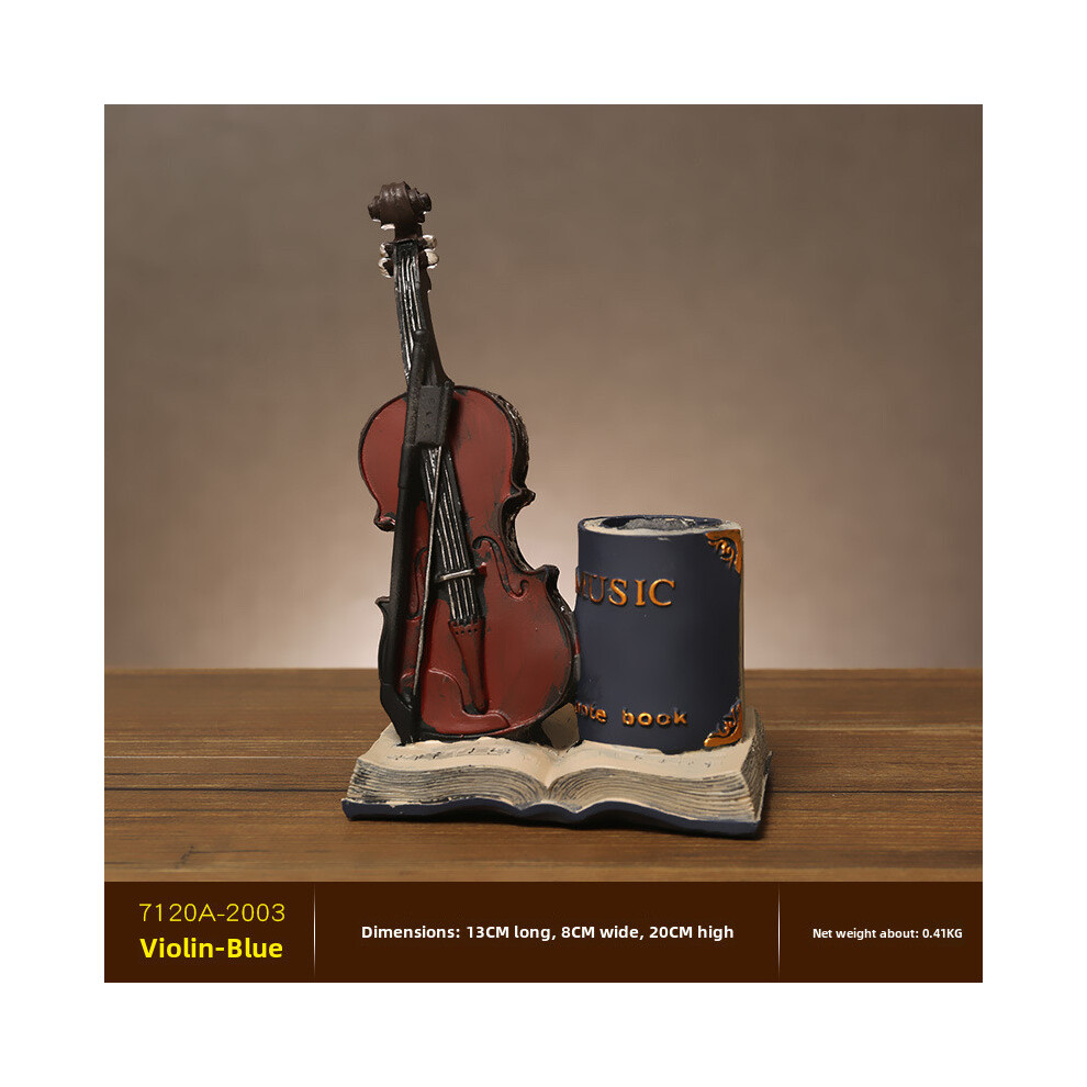 (Blue Violin) Violin Classic Resin Pen Organizer For Desktop Decoration In Room Study Living-image-OPC-PGSS7HD-NEW
