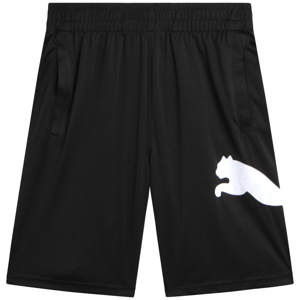PUMA Boys' Active Shorts - Athletic Interlock Performance Breathable Quick Dry Basketball Shorts for Boys (Sizes: 4-20)  Size 4  Puma Black/White