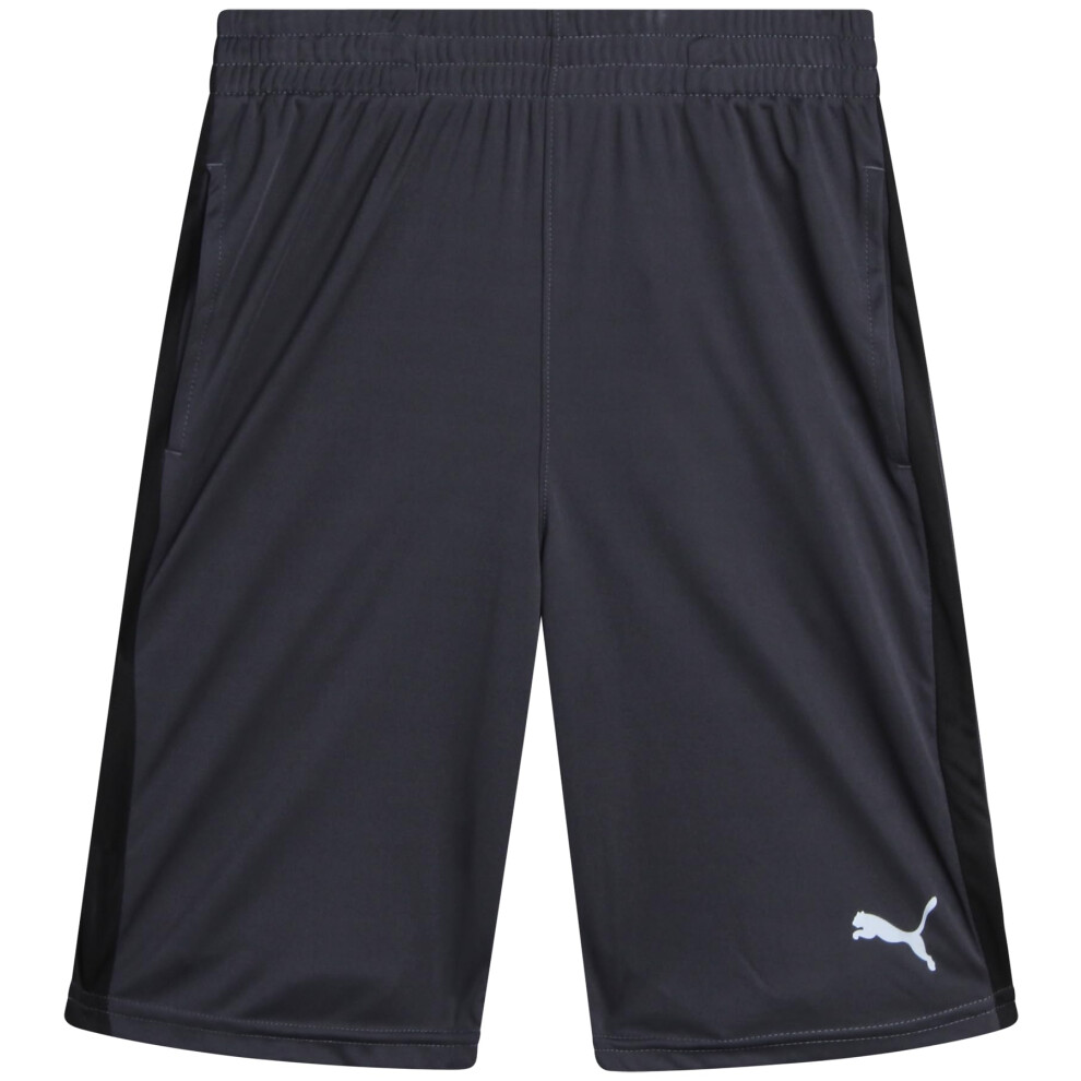 PUMA Boys' Active Shorts - Athletic Interlock Performance Breathable Quick Dry Basketball Shorts for Boys (Sizes: 4-20)  Size 10-12  Coal