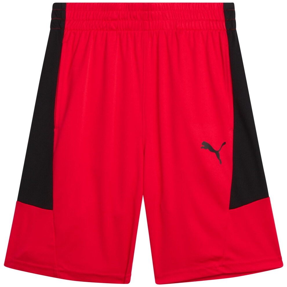 PUMA Boys' Active Shorts - Athletic Interlock Performance Breathable Quick Dry Basketball Shorts for Boys (Sizes: 4-20)  Size 18-20  Red/Black