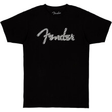 Fender Spaghetti Wavy Checker Logo T-Shirt, 100 % Baumwolle, Schwarz, Gr    e S