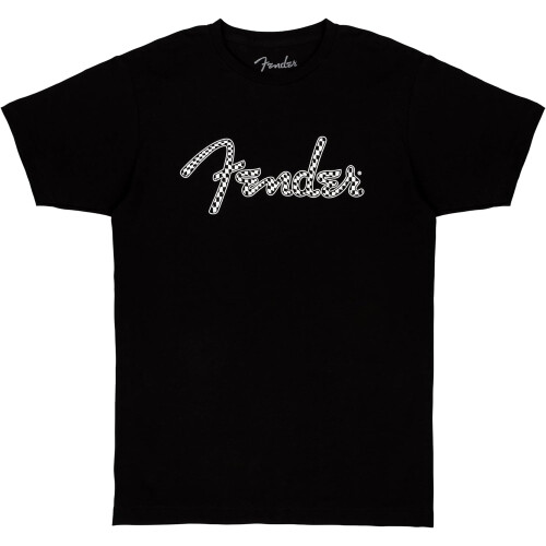 Fender Fender Μπλούζα με λογότυπο Spaghetti Wavy Checker 100% βαμβάκι, μαύρο, μικρό