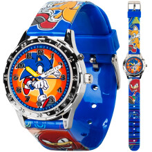 Sonic The Hedgehog brneanaloge ur - farverig urskive med soniske haler og knoer Holdbar bl rem perfekt til unge spillere