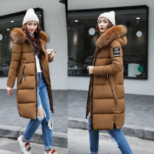 (Brown, XL) Slim Womens Winter Coat Hooded Jacket Parka Warm Long Jacket Padded Outwear