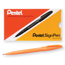 Pentel Sign Pen Fiber-Tipped Pen  Orange Ink  Box of 12 (S520-F)