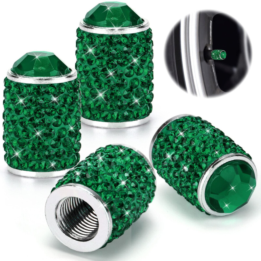 ToBeQueen Green Bling Tire Valve Caps  4 Pack Handmade Crystal Rhinestone Diamond Tire Caps Universal Dustprood Bling Green Car Accessories for Car/SU-image-OPC-PGSSBFS-NEW