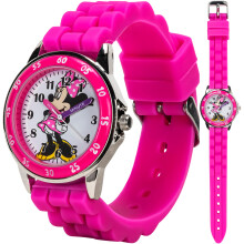 Disney Minnie Mouse Kids' Time Teacher Watch - Rosa gummirem Lttlst analog urtavla med Minnie Artwork Emaljram Pedagogisk klocka fr flickor -