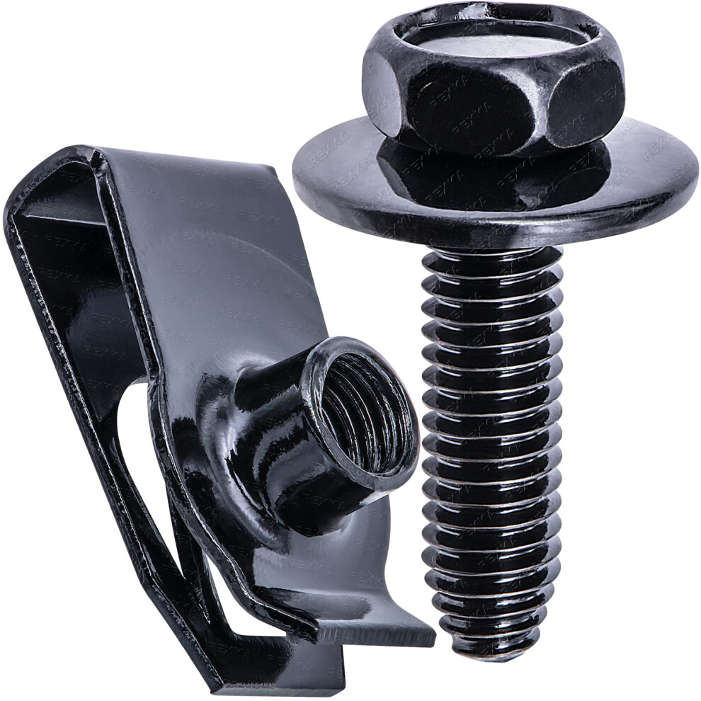 Rexka 10 Sets M6-1.0 Bolts & U-Nuts - Extruded U Nuts & Body Bolts Kits for GM Ford Chevy Buick Cadillac - Body Fender Bumper Radiator Hood Shield Pan-image-OPC-PGSSBWR-NEW