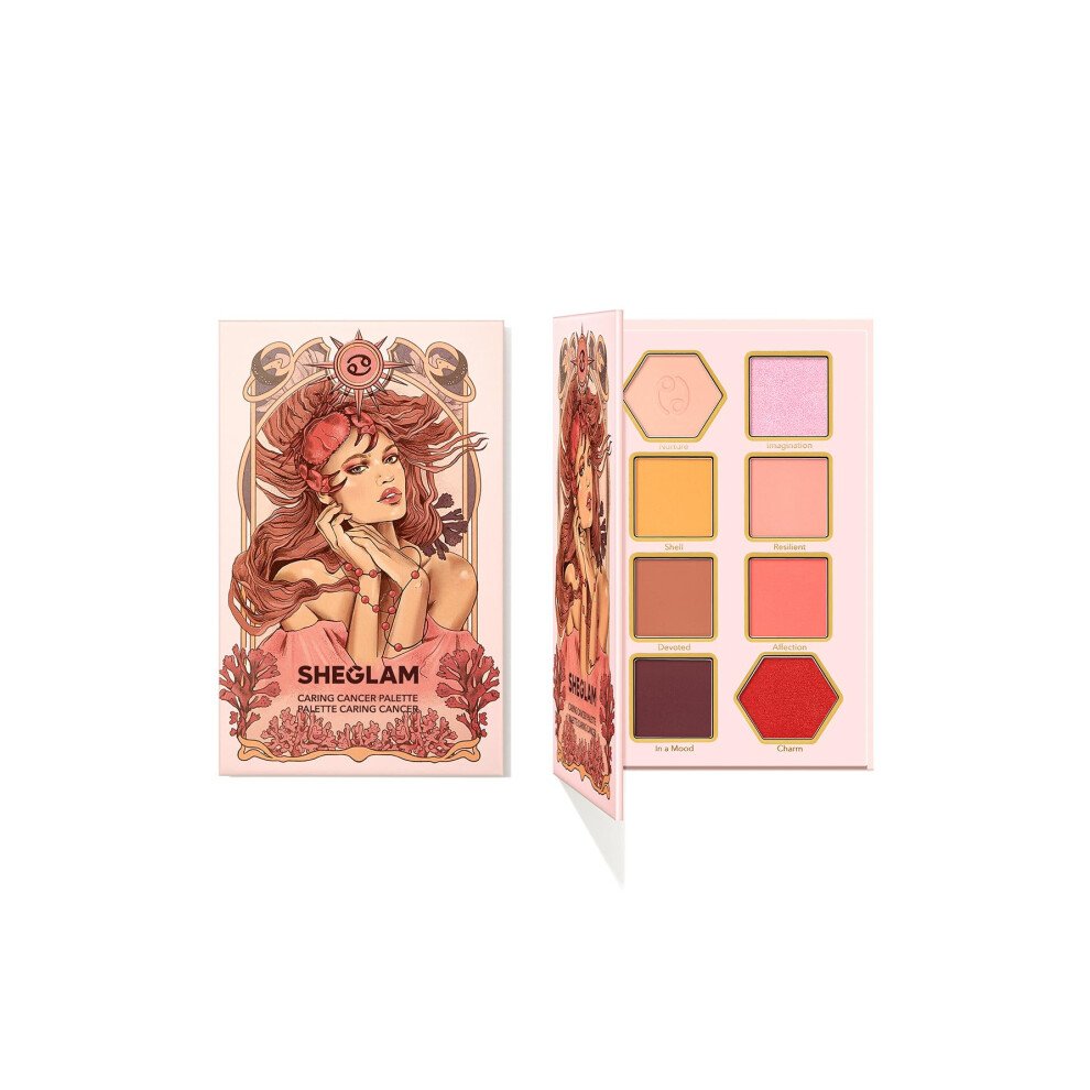 Sheglam Pink,Purple Glitter Metallic Eyeshadow Palette 8-Color High Pigment Pink Dark Purple Long Wearing Horoscope Collection Eye Shadow Palette - Caring Cancer