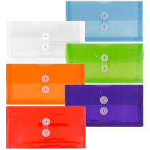Buste in plastica di carta jam con chiusura di cravatta a bottone e stringa - Opuscolo di business #10 - 5 1/4 x 10 - Colori assortiti - 6/pacchetto