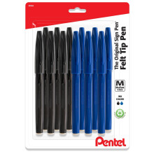 Pentel Sign -huopakynät - kuitukärkiset - Pakkauksessa 12 huopamerkkiä 6 mustaa & 6 sinistä - 0,8 mm keskikärki