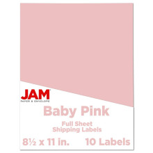 JAM PAPER Full Sheet Shipping Labels - Printable Sticker Paper - 8 1/2 x 11 - Baby Pink Pastel - 10 Full Pages/Pack