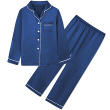 Pigiama in raso per bambini Umeyda, set da 2 pezzi a maniche lunghe, con bottoni, per bambini, blu navy, taglia 4-5 anni = Tag 120