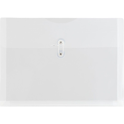 JAM PAPER Plastic Envelopes with Button & String Tie Closure - Letter Booklet - 9 3/4 x 13 - Clear - 3/Pack
