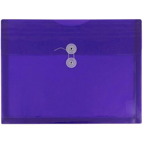 JAM PAPER Plastic Envelopes with Button & String Tie Closure - Letter Booklet - 9 3/4 x 13 - Purple - 3/Pack