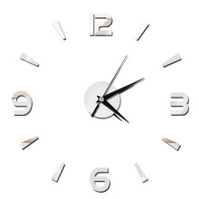 (Silver) Diy Modern Analog 3d Mirror Surface Large Number Wall Clock Home Decor Sticker