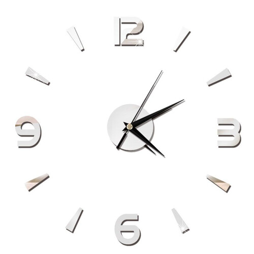 (Silver) Diy Modern Analog 3d Mirror Surface Large Number Wall Clock Home Decor Sticker