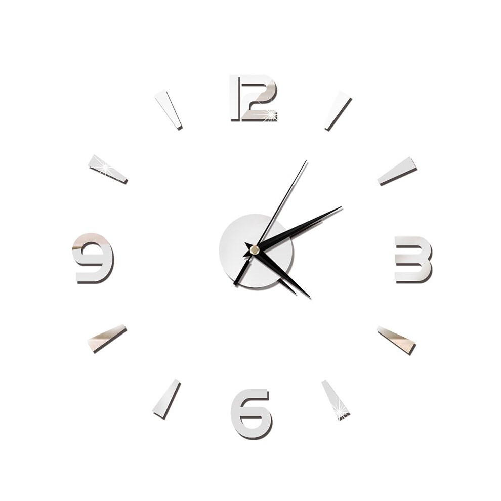 (Silver) Diy Modern Analog 3d Mirror Surface Large Number Wall Clock Home Decor Sticker