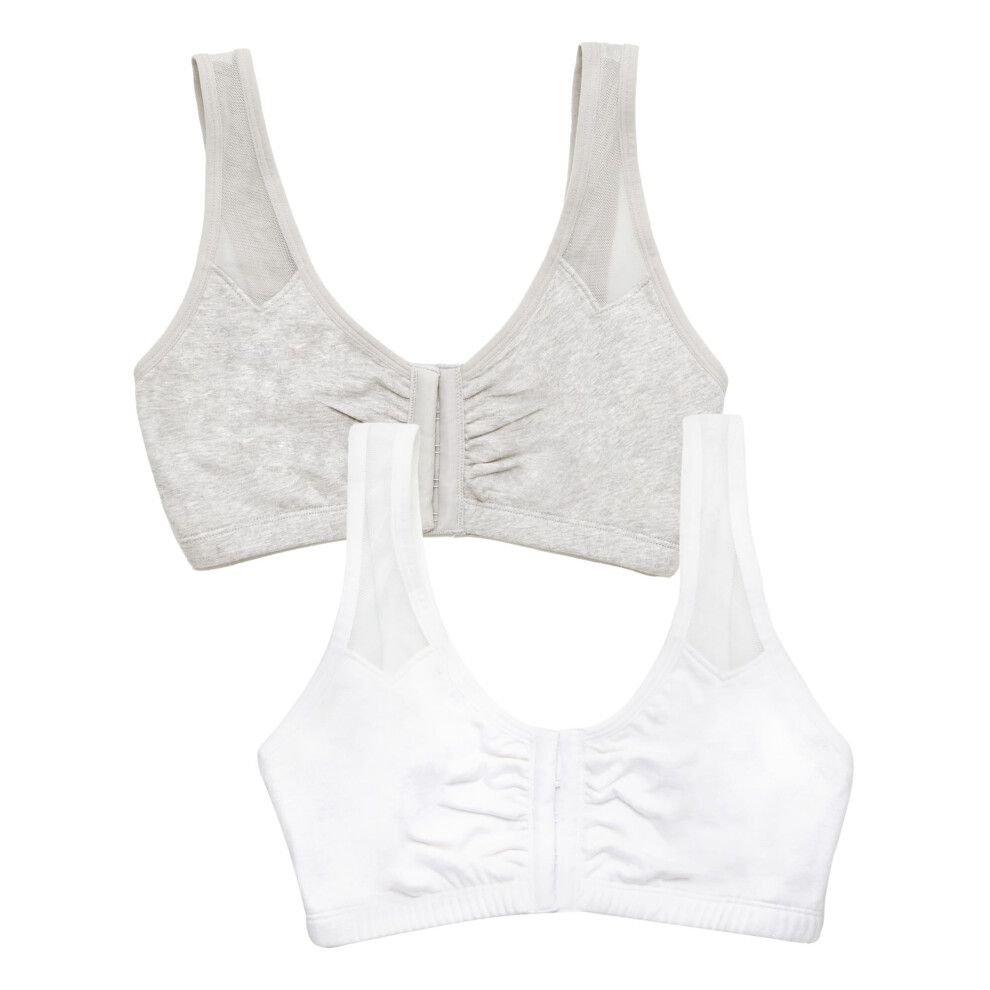 Fruit of the Loom Womens Comfort Front Close with Mesh Straps Sports Bra  Heather Grey/White  38 US
