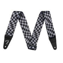 Fender Wavy Checkerboard Polyester-Gitarrengurt, verstellbar von 34""-59"" mit Lederenden, Grau