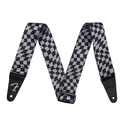 Fender Fender Wavy Checkerboard Polyester Guitar Strap  Adjustable from 34""""-59""""  Leather Ends  Gray