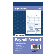 Adams Employee Payroll Record Book 2 Part Carbonless 4.19 x 7.19 50 Sets per Book White and Canary (D4740)