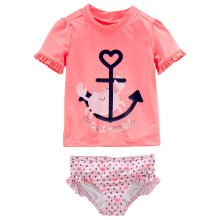 Simple Joys by Carter's Girls' 2-Piece Assorted Rashguard Sets Pink Anchor Print/Salmon Pink Crab 2T