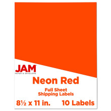 JAM PAPER Full Sheet Shipping Labels - Printable Sticker Paper - 8 1/2 x 11 - Neon Deep Red/Orange - 10 Full Pages/Pack
