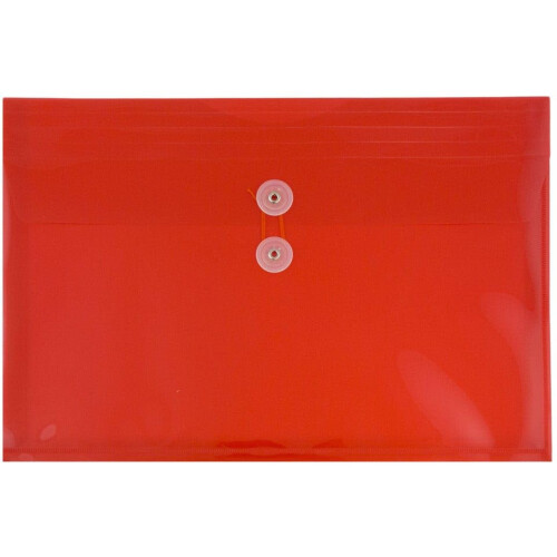JAM PAPER Plastic Envelopes with Button & String Tie Closure - Letter Booklet - 9 3/4 x 13 - Red - 3/Pack