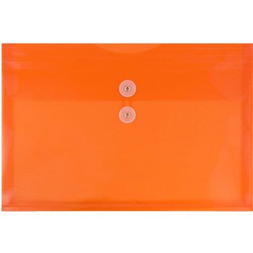 JAM PAPER Plastic Envelopes with Button & String Tie Closure - Letter Booklet - 9 3/4 x 13 - Orange - 3/Pack
