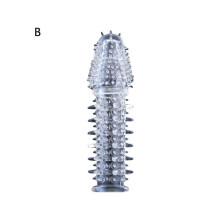 (Random, B) Men Condom Caterpillar Reusable Penis Condom Penis Impotence Head Big Cover