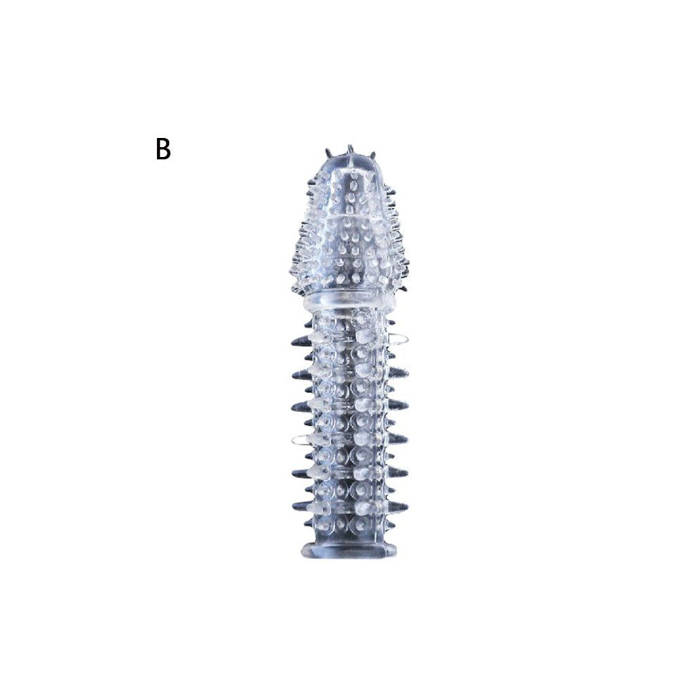 (Random, B) Men Condom Caterpillar Reusable Penis Condom Penis Impotence Head Big Cover