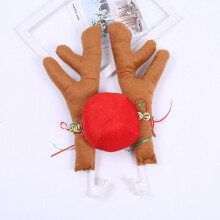 (Khaki) Christmas Decoration Car Reindeer Antlers Set Ornaments Red Nose Bells Gift Xmas
