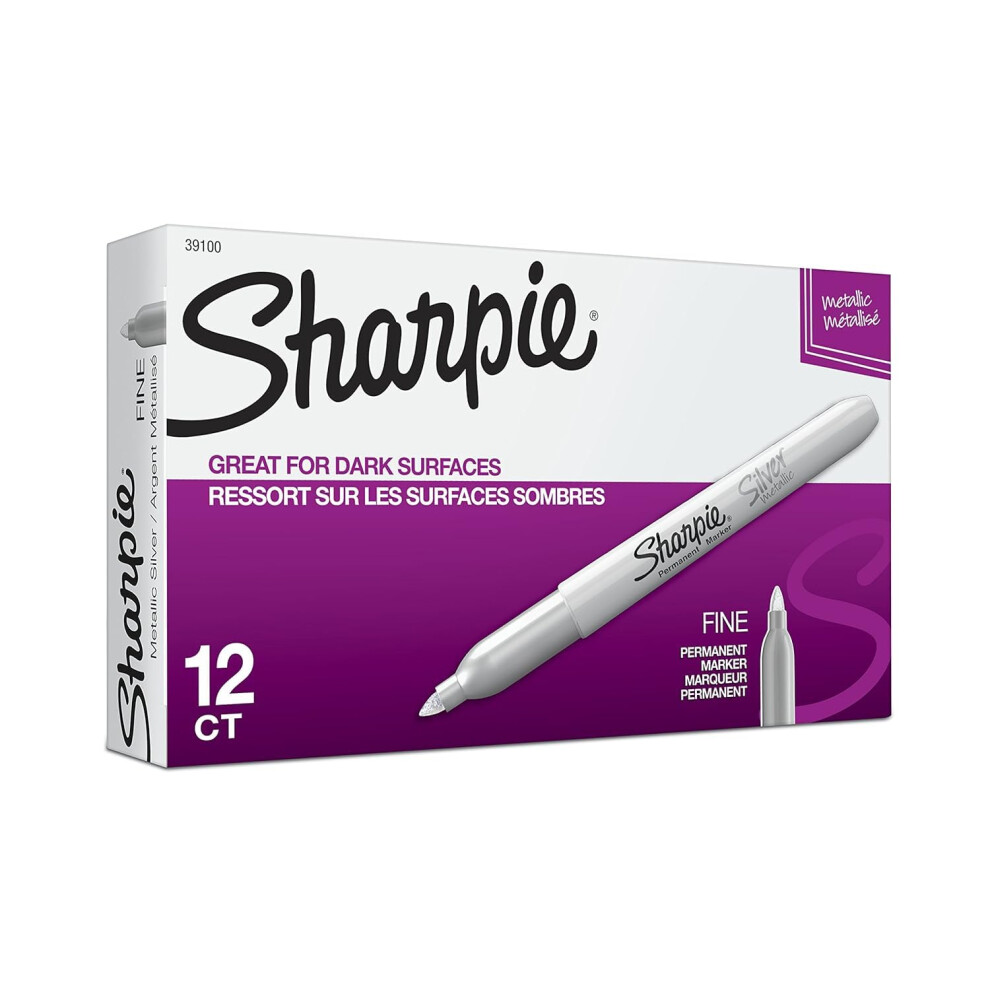 Sharpie Metallic Permanent Markers  Fine Point  Silver  12 Count