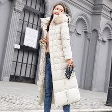 (White, Tag M=US XS) Length Full Women Parka Jacket Down Cotton Puffer Coat Fur Winter Hooded Long