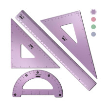Mr. Pen - geometriasarja, 4 kpl, sininen ja purppura, metallinen geometriasarja, kolmioviivain, metallinen viivain, piirustuskolmiot, metallinen astel