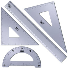 Mr. Pen - geometriasarja 4 kpl harmaata, harmaata, kolmioviivainta, metalliviivain, piirustuskolmiot, metallinen astelevy, metallisarja, neli  nmu