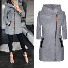 (Gray, 3XL) Winter Womens Autumn Zip Hooded Coat Jacket Ladies Long Sleeve Plain Coat Hoodie