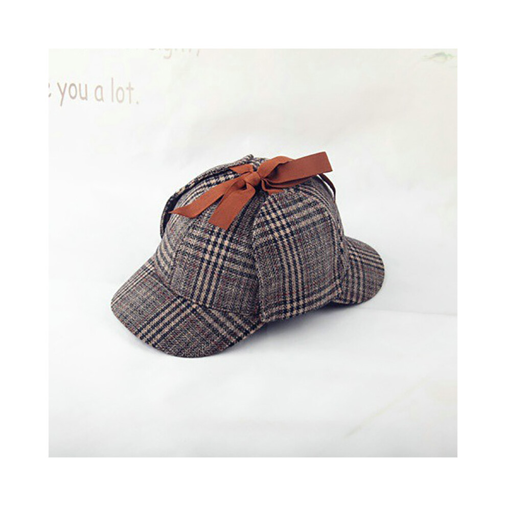 (Khaki) Unisex Cap Tweed Double Edge Hat Sherlock Holmes Cosplay Hats Deerstalker Mad