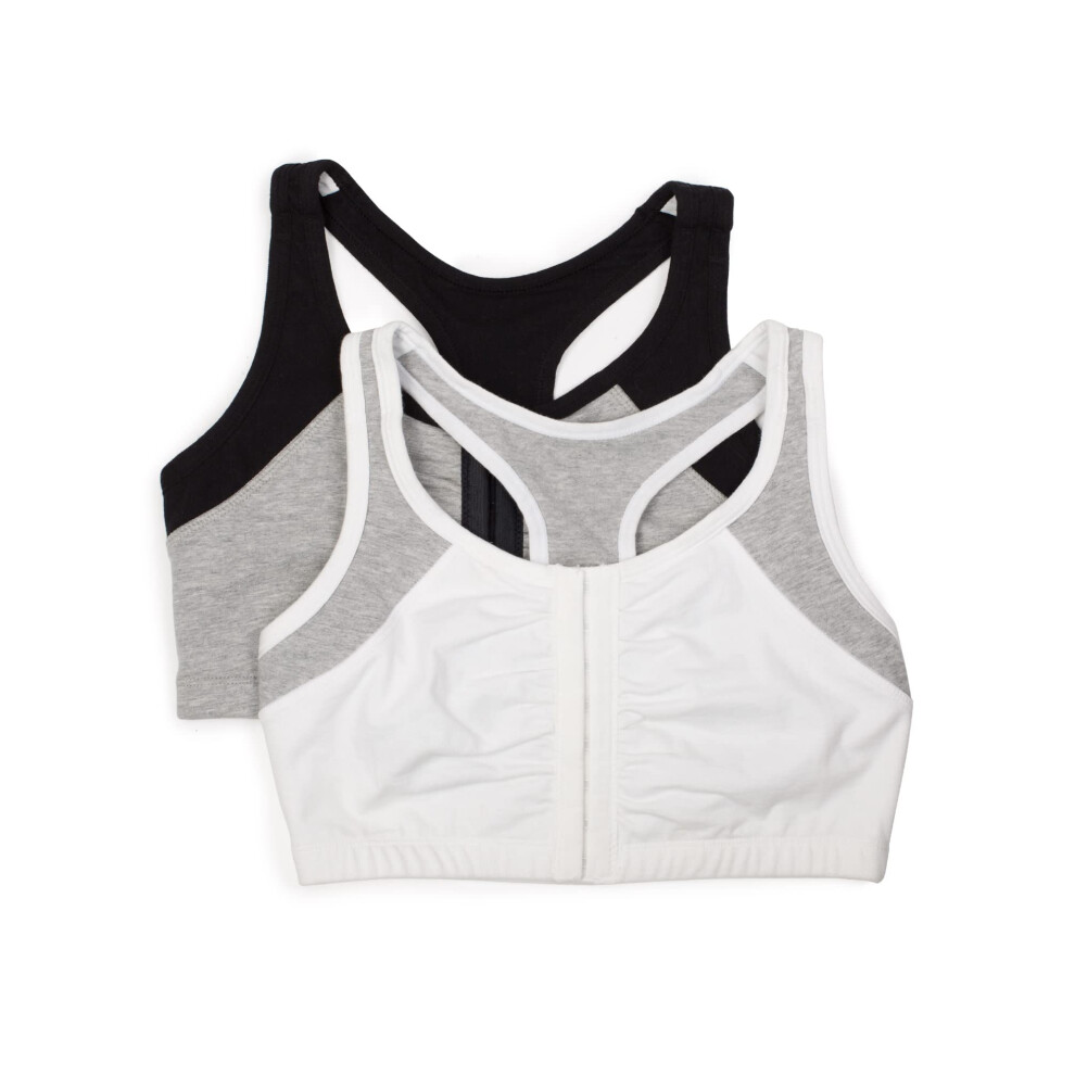 Fruit of the Loom Women's Front Close Builtup Sports Bra  White with Grey/Black with Grey  38