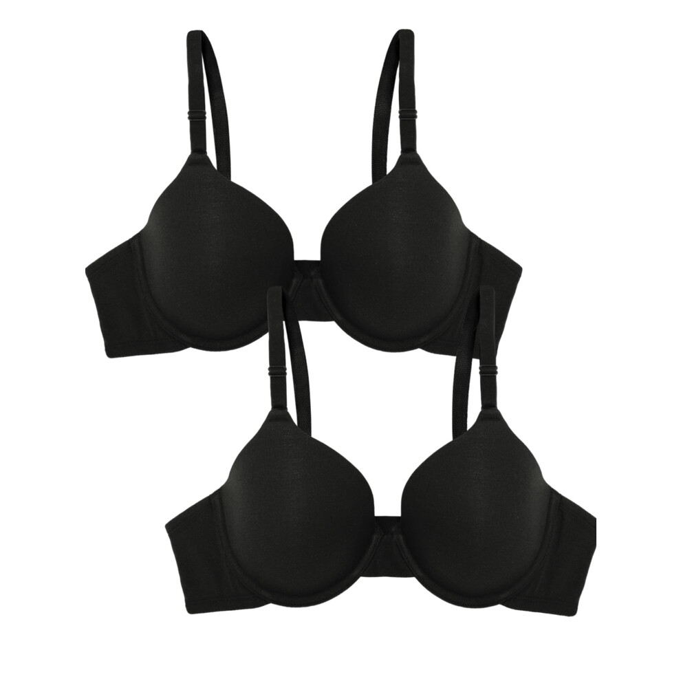 Fruit of the Loom Women's Smooth Cotton T-Shirt Bra-Ultra-Soft  Flexible  and Invisible Under Tees  Black Hue/Black Hue  36C