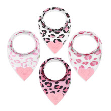 Pickle & Olive - Baby Bandana flicka tandhaklappar med fst silikonbitring - Set med 4 -Leopard