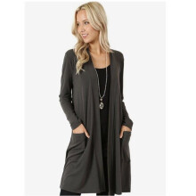 (Gray, L) Women Autumn Winter Cardigans Casual Warm Coat Midlength Knitted Outerwear