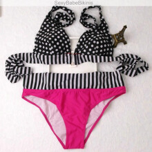 (black, M) Swimwear Women Bathing Suit Sexy Bikini Dotted Stripe Fringe Swimsuit
