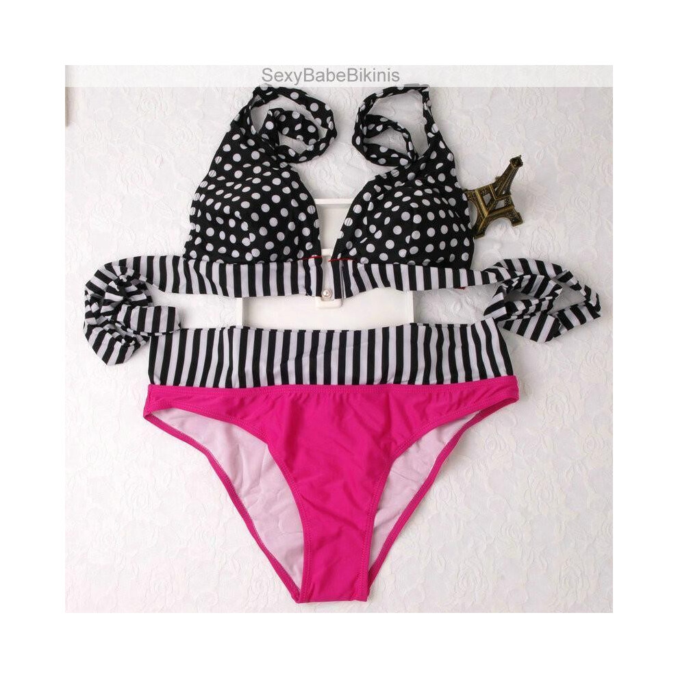 (black, M) Swimwear Women Bathing Suit Sexy Bikini Dotted Stripe Fringe Swimsuit