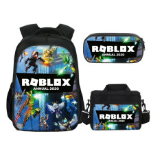 3-teiliges Roblox Rucksack-Set: Doppelseitige Brotzeittasche, Federmäppchen und Schultasche/Computertasche