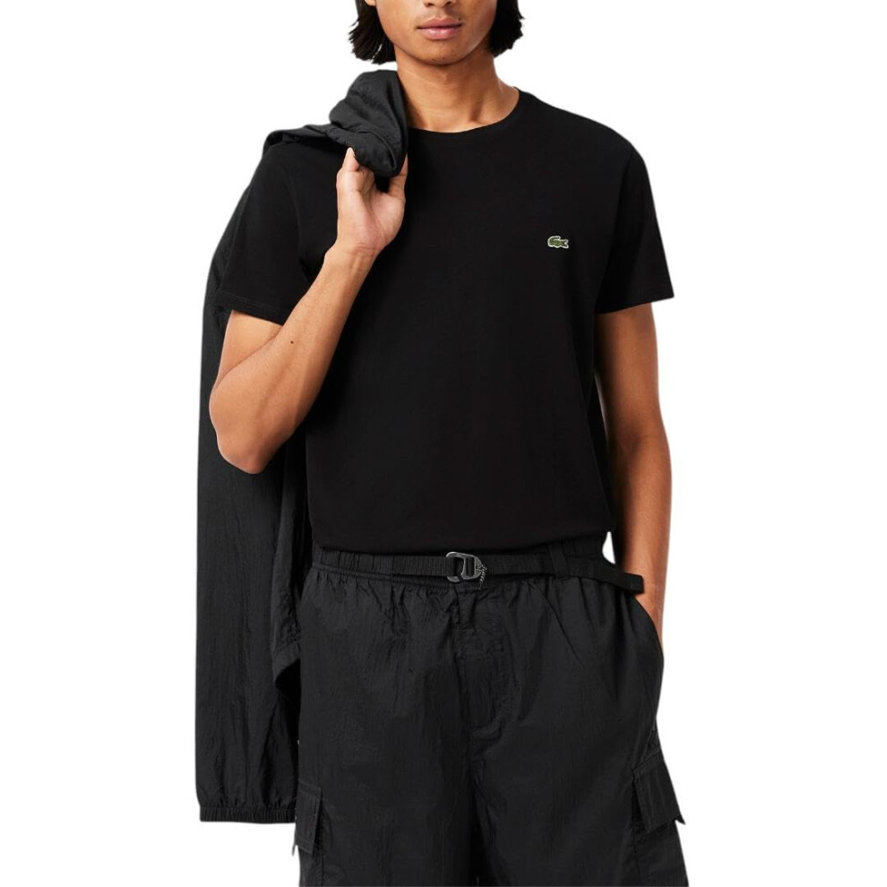 Lacoste Mens Short Sleeve Crew Neck Pima Cotton Jersey T-Shirt Black Small