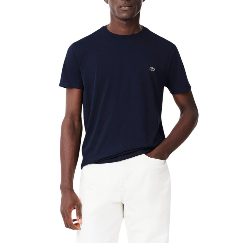 Lacoste Mens Short Sleeve Crew Neck Pima Cotton Jersey T-Shirt Navy Blue Small