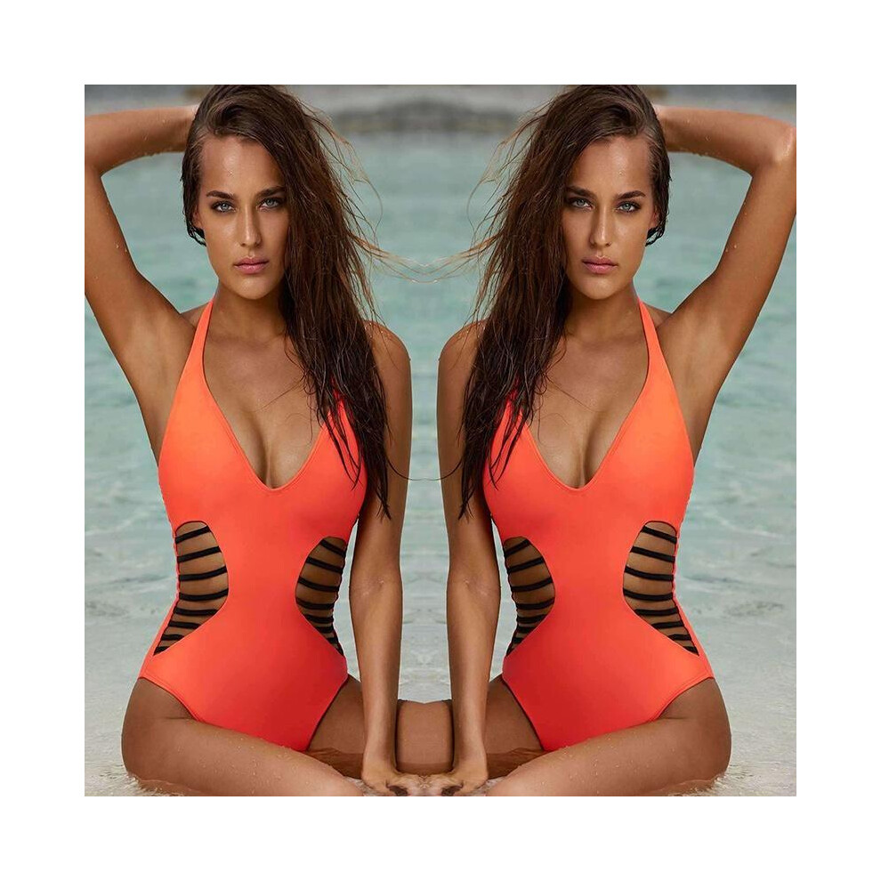 (Orange, M) Swimwear Sexy Womans One Piece Swimsuit Monokini Bathing Bikini Padded Up Push-image-OPC-PGSTFMW-NEW