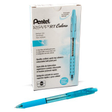 Pentel RSVP RT Colors Retractable Ballpoint Pen  (1.0mm) Medium Line  Barrel  Sky Blue Ink  Box of 12 (BK93CRS-S)